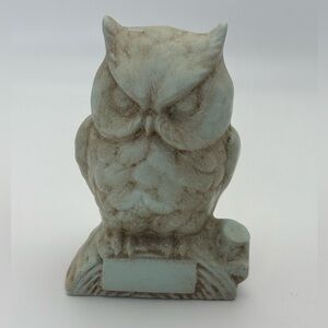 Rustic Vintage Owl Sculpture in Distressed Blue-Green and Brown -Alaskan Clay